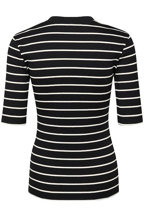 InWear - DagnaIW Black & Winter White V Neck Striped 1/2 Sleeve Tee Shirt