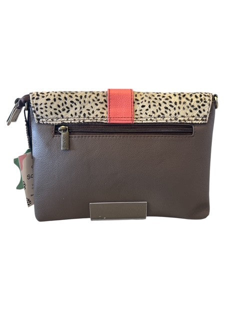 Soruka - Mustard and Animal Print Leather Shoulder/Crossbody Bag with Wrist Strap (047910P)