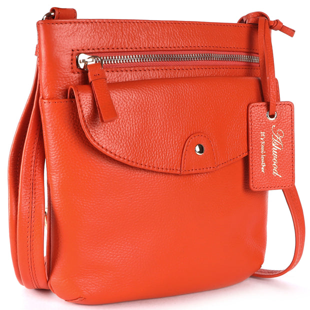 Ashwood Leather - Orange Leather Crossbody Bag with a Zip & Flap Over Pocket  - CB5