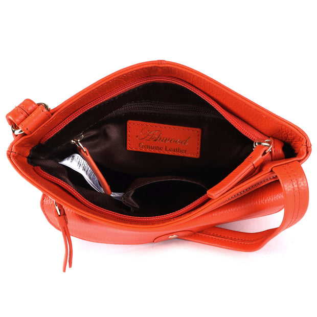 Ashwood Leather - Orange Leather Crossbody Bag with a Zip & Flap Over Pocket  - CB5