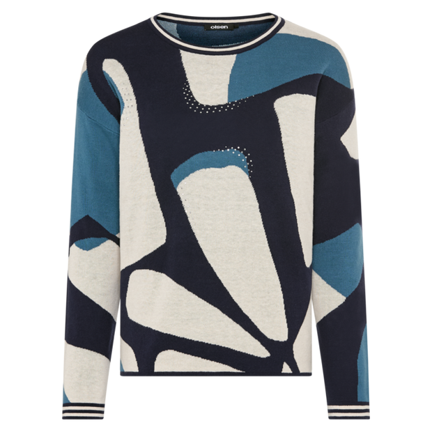 Olsen - Round Neck Long Sleeve Multicoloured Jumper with Diamante (11004686)