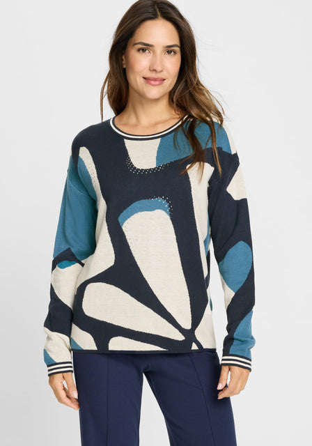 Olsen - Round Neck Long Sleeve Multicoloured Jumper with Diamante (11004686)