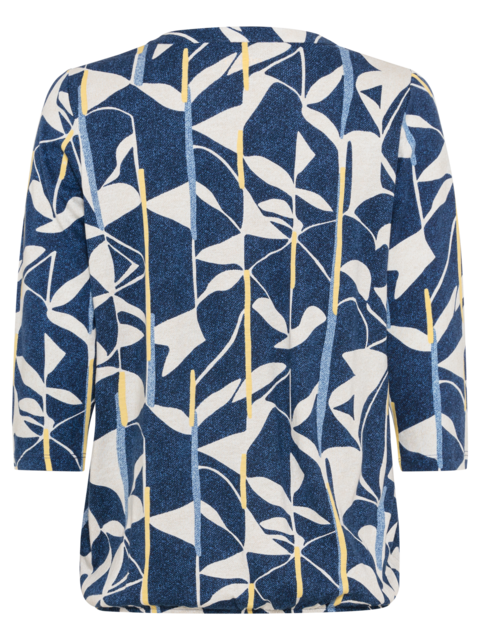 Olsen - Clara - Round Neck with Short V Slit 3/4 Sleeves in a Blue/White Print (11105021)