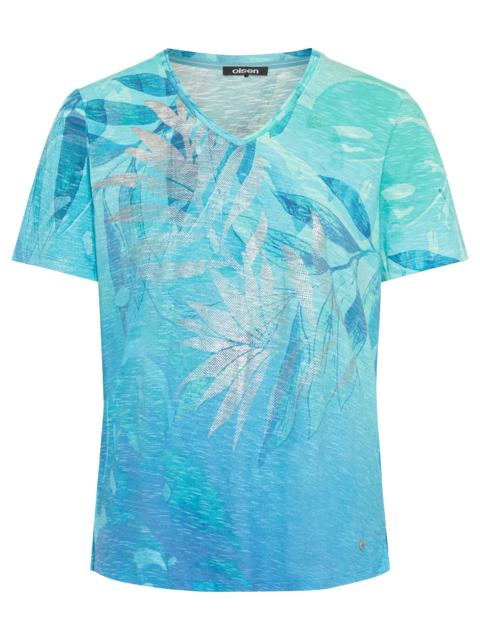 Olsen - Cotton & Linen Cropped Wide Leg Aqua Mint Trouser (14002175)