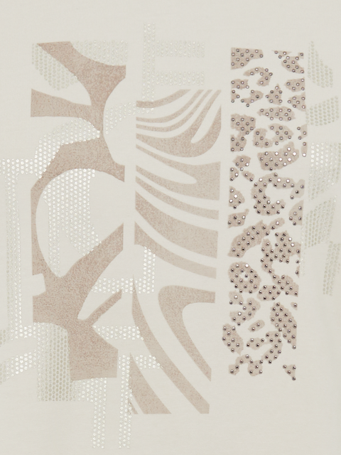 Olsen - Edda - Cotton Round Neck 3/4 Sleeve T Shirt i Caffe Latte  (11105175)