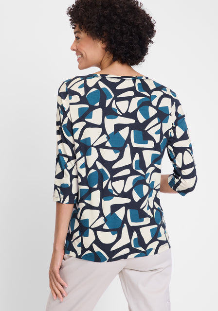 Olsen - Hannah - Round Neck with Short V 3/4 Sleeves in a Bold Print (11105176)