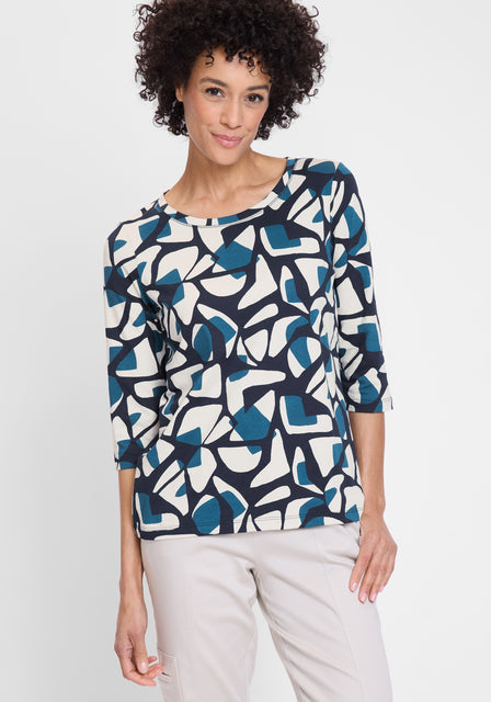 Olsen - Hannah - Round Neck with Short V 3/4 Sleeves in a Bold Print (11105176)