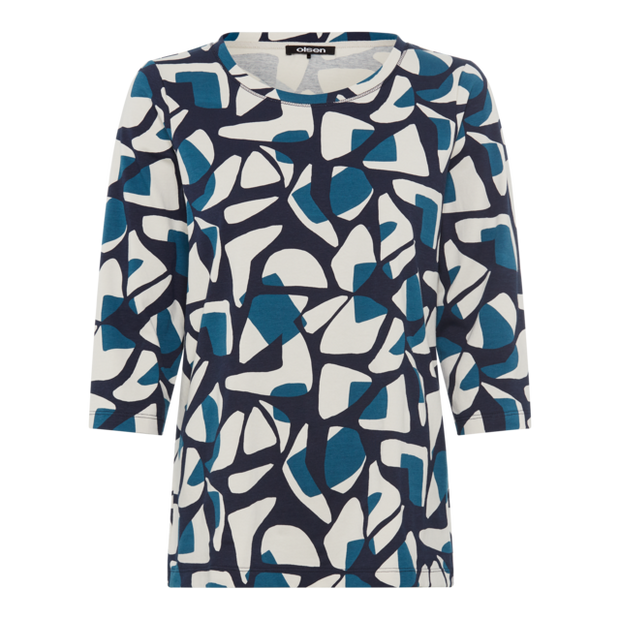 Olsen - Hannah - Round Neck with Short V 3/4 Sleeves in a Bold Print (11105176)