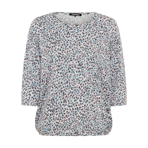 Olsen - Clara - Round Neck 3/4 Sleeve Blouson Top with Short Slit at Neckline (11105281)