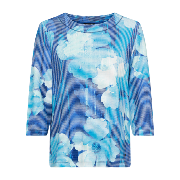 Olsen - 3/4 Sleeve Round Neck Sweatshirt in Night Blue Floral Print (11201638)