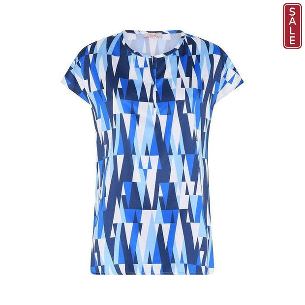 Robell – Chloe Short Sleeve Blouse in a Bold Geometric Print