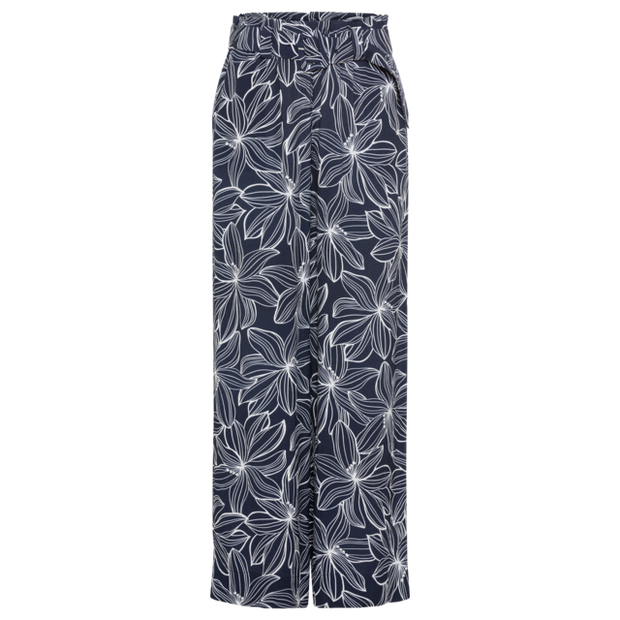 Olsen - Wide Leg Trousers in Navy with White Floral Print (14002153)