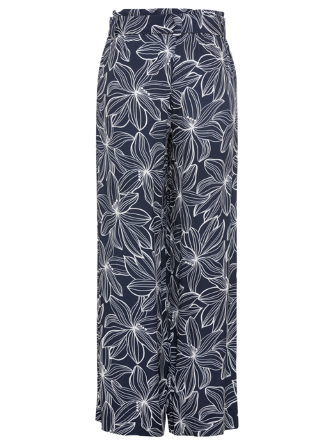 Olsen - Wide Leg Trousers in Navy with White Floral Print (14002153)