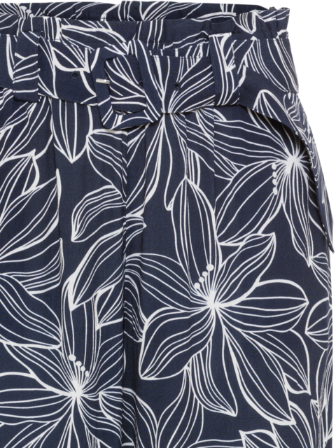 Olsen - Wide Leg Trousers in Navy with White Floral Print (14002153)