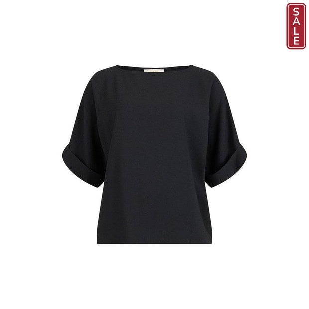 GOMAYE - Boxy Fit Wide Neck Elbow Length Sleeve Blouse In Black