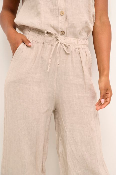 Cream - CRBellis Wide Leg Linen Trouser in Navy (10611574)