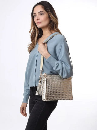 Kris-Ana Metallic Woven Cross Body Bag (2 colours) (1904 Metallic)