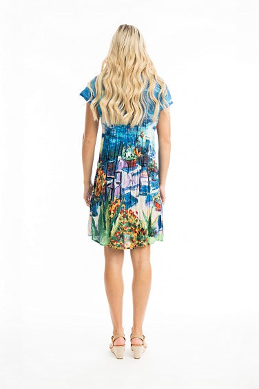 Orientique - Santorini - Easy Fit Organic Cotton Dress in Blues (20058)