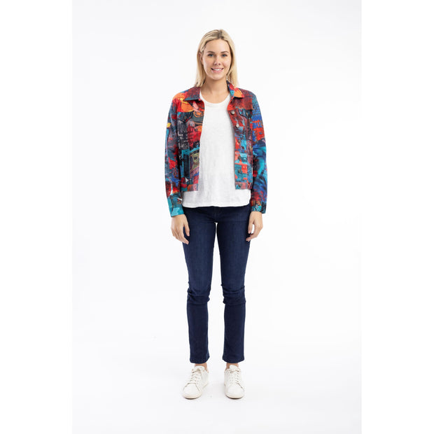 Orientique - Short Biker Jacket in Retro Tapes Print (23014)