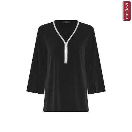 Tia - Black Evening Top with Diamante Neckline