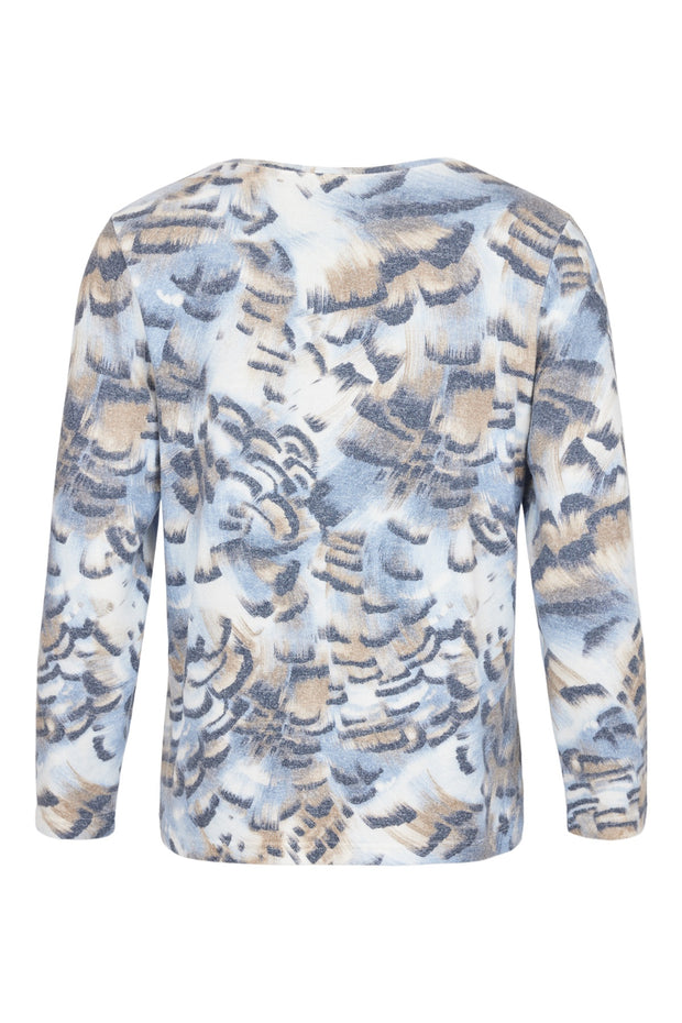 Sunday - Round Neck Long Sleeve Fine Knit Jumper a Bold Brush Strokes Print (6779-6384)