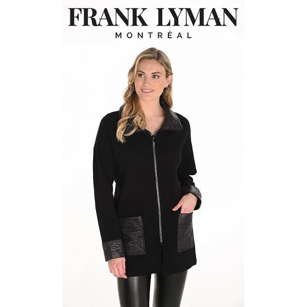 Frank Lyman - Black Knitted Thigh Length Coat with Diamante Zip