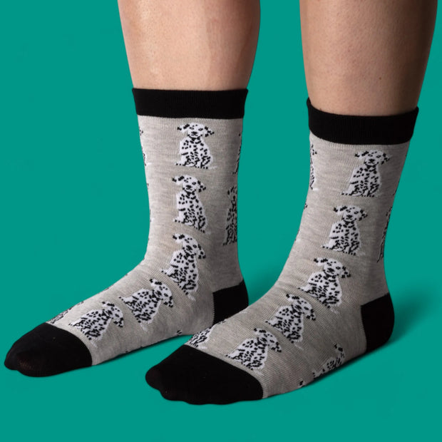 Jess & Lou - Light Grey with Dalmation Dogs Ladies Bamboo Socks (BW161)