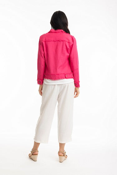 Orientique - Essentials - Short Cotton/Linen Mix Jacket in Fuchsia Pink (42118)