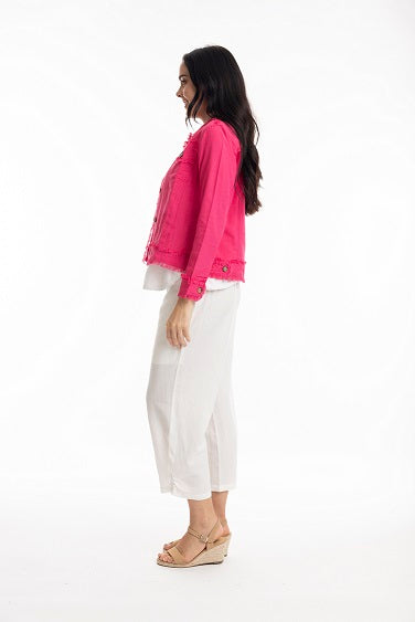 Orientique - Essentials - Short Cotton/Linen Mix Jacket in Fuchsia Pink (42118)