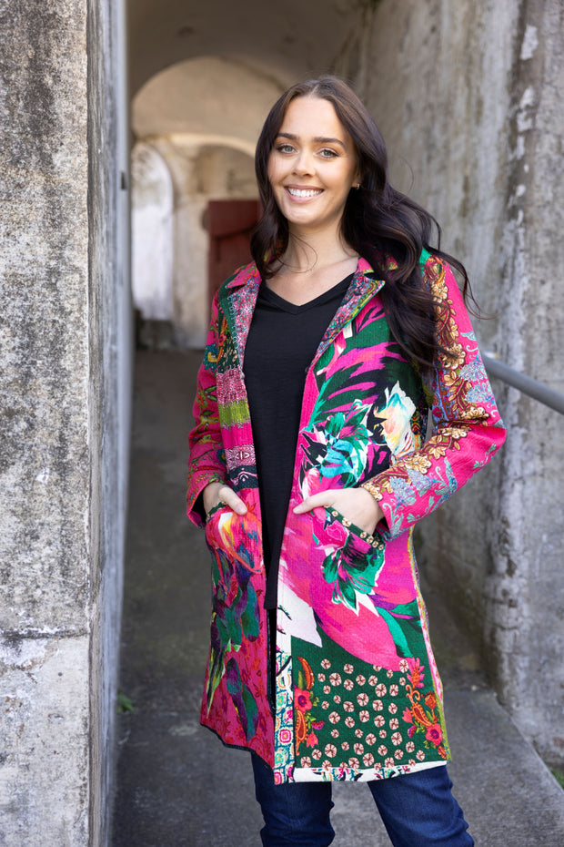 Orientique - Mid Length Coat in Bold Digital Flora Print (62741)