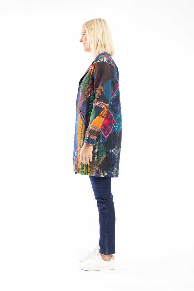 Orientique - Mid Length Coat in Bold Digital Mosaic Print (62741)