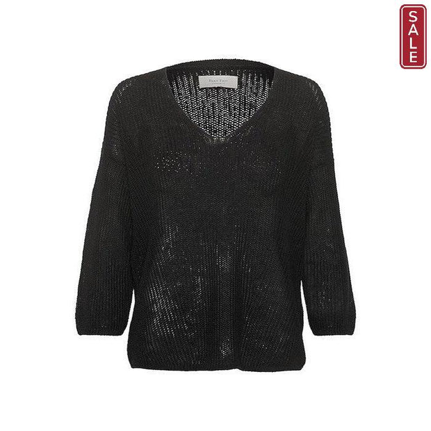 Part Two - EtronaPW Long Sleeve V Neck Linen Jumper in Black