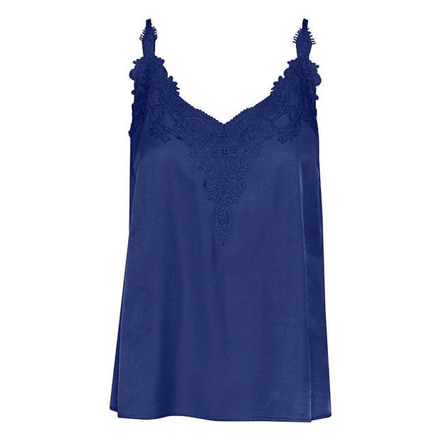 CREAM - Anna - Sleeveless V Neck Vest Top with Lace Detail (10611224)
