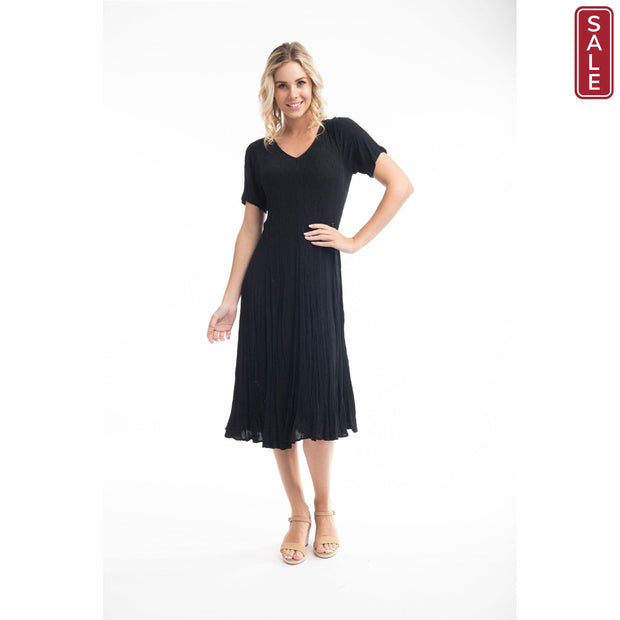 Orientique - Black Soft Floaty Godet Short Sleeve Dress (81261)