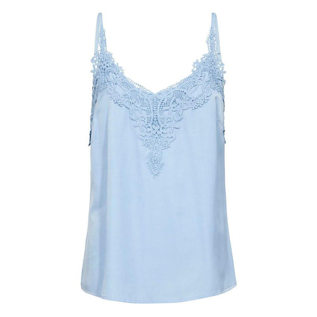 CREAM - Anna - Sleeveless V Neck Vest Top with Lace Detail Silver Lake (10611224)