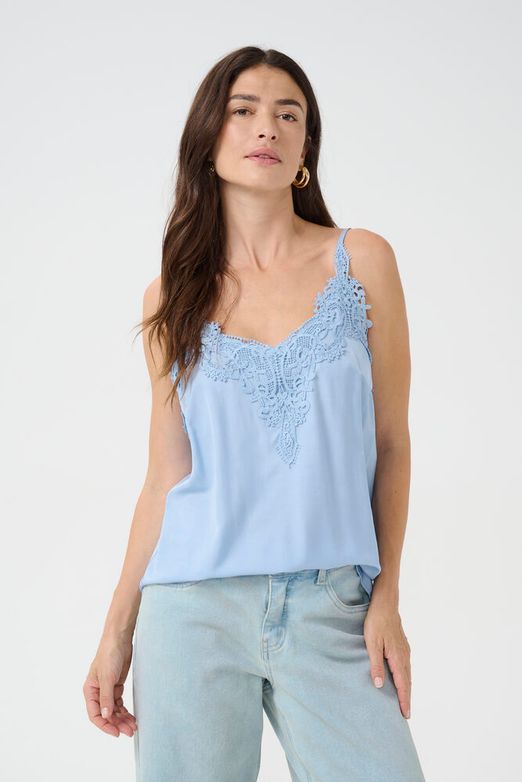 CREAM - Anna - Sleeveless V Neck Vest Top with Lace Detail Silver Lake (10611224)