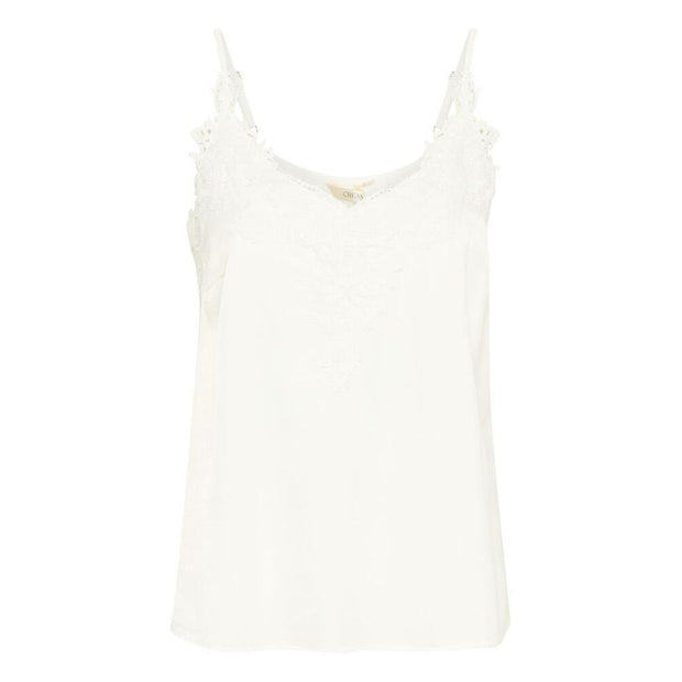 CREAM - Anna - Sleeveless V Neck Vest Top with Lace Detail Snow White (10611224)