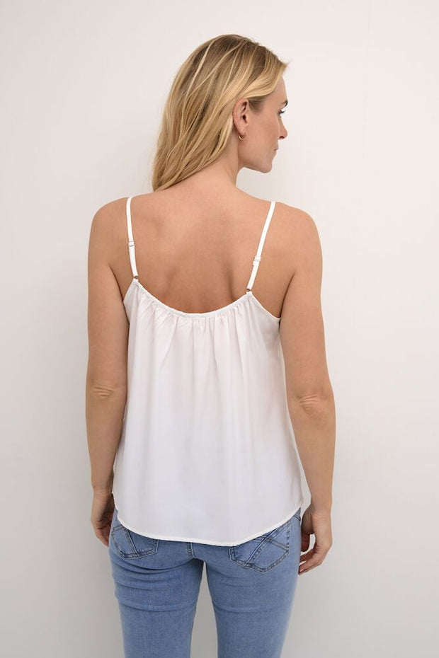 CREAM - Anna - Sleeveless V Neck Vest Top with Lace Detail Snow White (10611224)