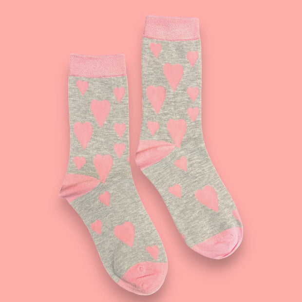 Jess & Lou - Light Grey with Pink Hearts Ladies Bamboo Socks (BW151)