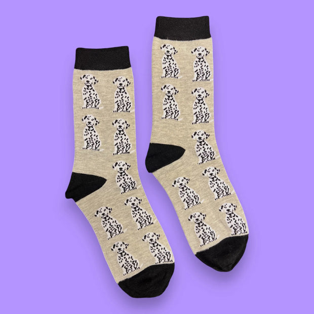 Jess & Lou - Light Grey with Dalmation Dogs Ladies Bamboo Socks (BW161)