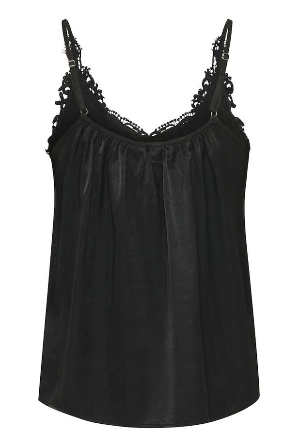 CREAM - Anna - Sleeveless V Neck Vest Top with Lace Detail in Black (10611224)