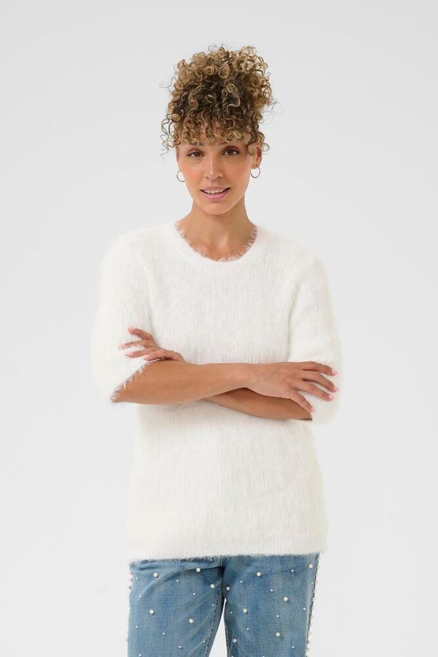 CREAM - CRLini Short Sleeve Round Neck Soft Fluffy Jumper (10614411)