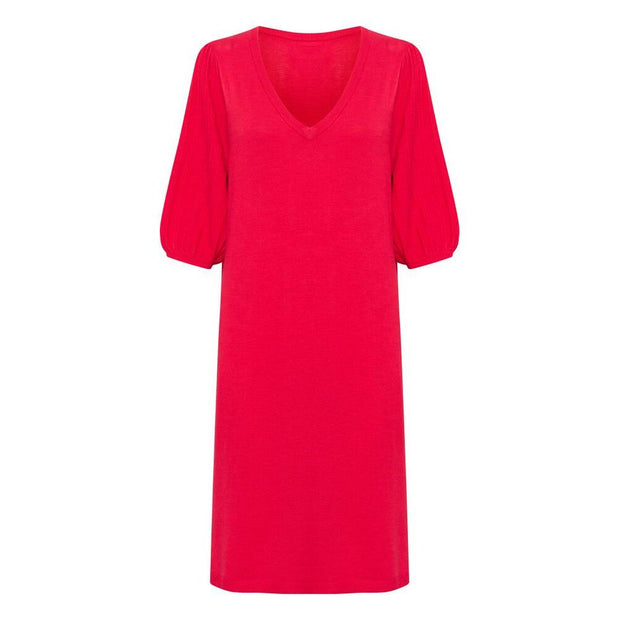 CREAM - CRVillea V Neck Knee Length Knitted Dress in Red