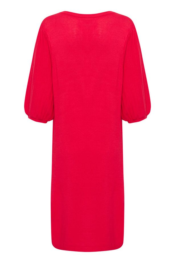CREAM - CRVillea V Neck Knee Length Knitted Dress in Red