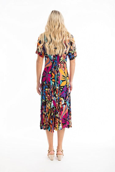 Orientique - Copacabana - Floaty Bold Print Godet Short Sleeve Dress (61680)