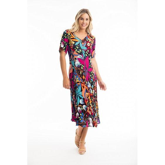 Orientique - Copacabana - Floaty Bold Print Godet Short Sleeve Dress (61680)