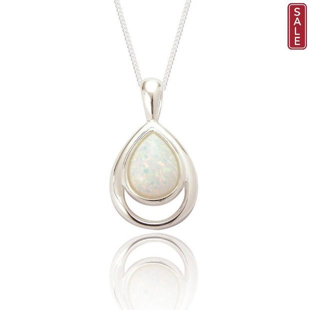 Spoke925 - Xanna White Teardrop Opal Silver Pendant on 18" Silver Chain