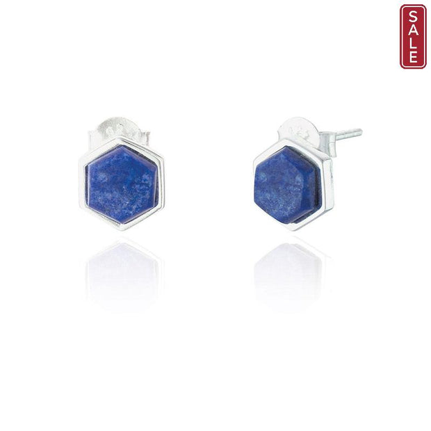 Spoke925 - Liga Hexagon Lapis Silver Stud Earrings