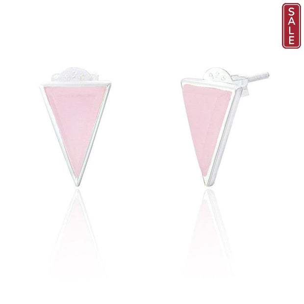 Spoke925 - Liga Triangular Rose Quartz Silver Stud Earrings