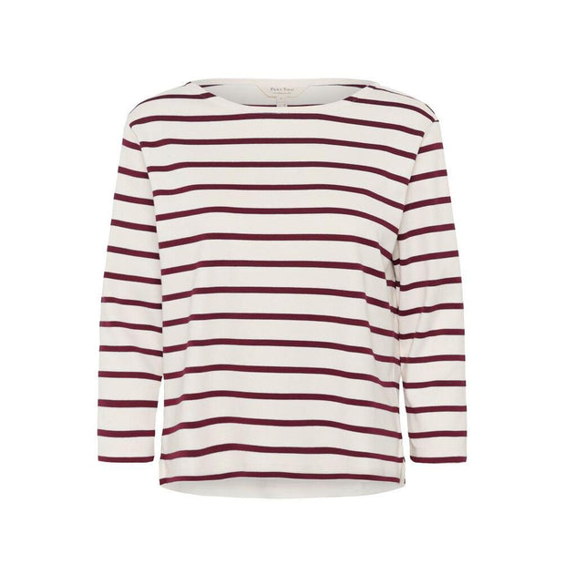 Part Two - NelaPW 3/4 Sleeve Round Neck Stripe Organic Cotton Top in Tawney Port